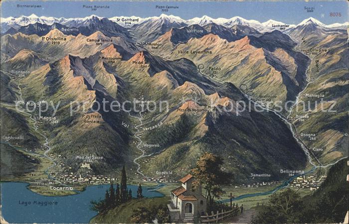 Lago Maggiore Panorramakarte um Locarno