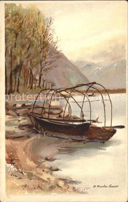 Locarno TI Kuenstlerkarte Boot am See