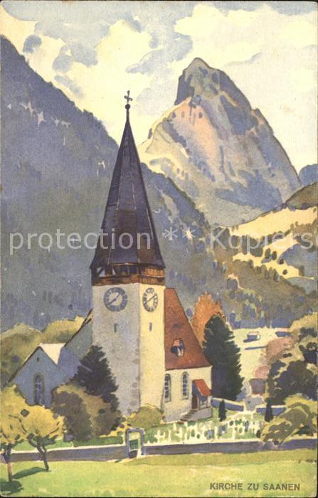 Saanen Kuenstlerkarte Kirchenpartie