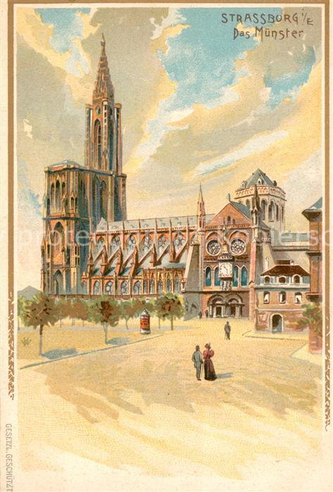 Strassburg Elsass Muenster Cathedrale Dessin Kuenstlerkarte Deutsche Reichspost