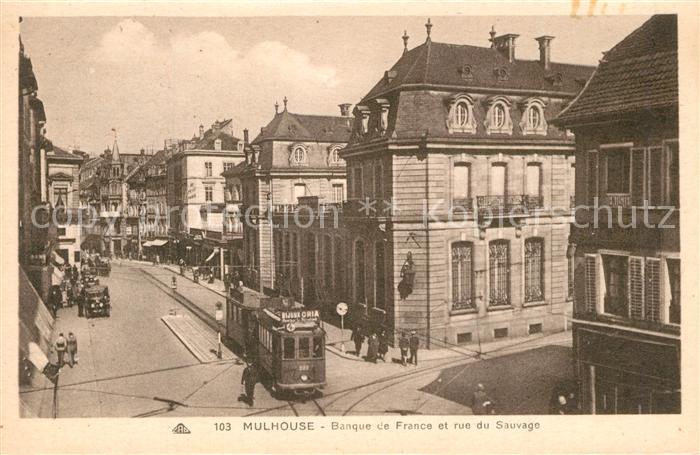 Mulhouse Muehlhausen Banque de France et Rue du Sauvage Tram