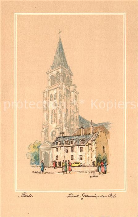 Paris Eglise Saint Germain des Pres Dessin Kuenstlerkarte