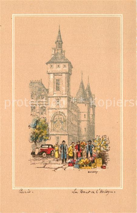 Paris Tour de l Horloge Dessin Kuenstlerkarte