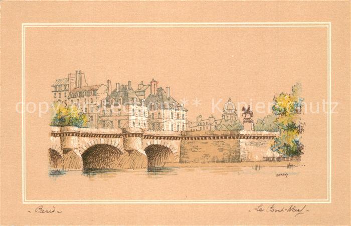 Paris Pont Neuf Dessin Künstlerkarte