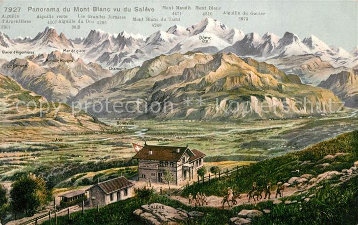 Chamonix Panorama du Mont Blanc vu du Saleve Dessing Kuenstlerkarte