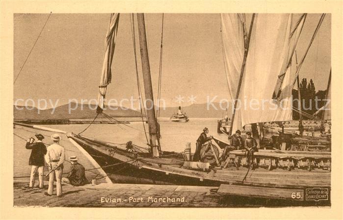 Evian-les-Bains Haute Savoie Port Marchand Dessin Kuenstlerkarte