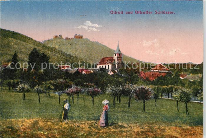 Ottrott Ortsansicht mit Kirche und Ottrotter Schloesser Kuenstlerkarte