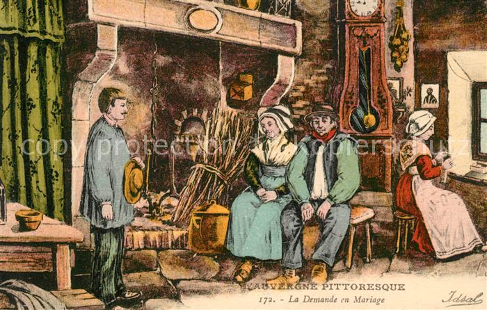 Auvergne Region La Demande en Mariage Dessin Künstlerka