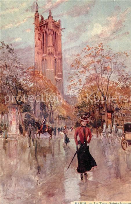Paris Tour Saint Jacques Dessin Kuenstlerkarte