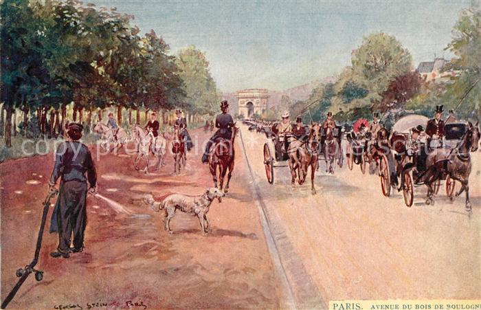 Paris Avenue du Bois de Boulogne Dessin Kuenstlerkarte
