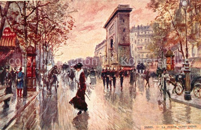 Paris La Porte Saint Denis Dessin Kuenstlerkarte