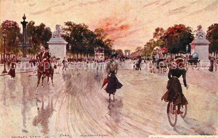 Paris Les Champs Elysées Dessin Kuenstlerkarte