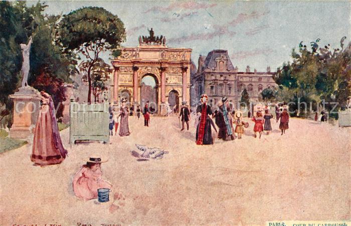 Paris Cour du Carrousel Dessin Kuenstlerkarte