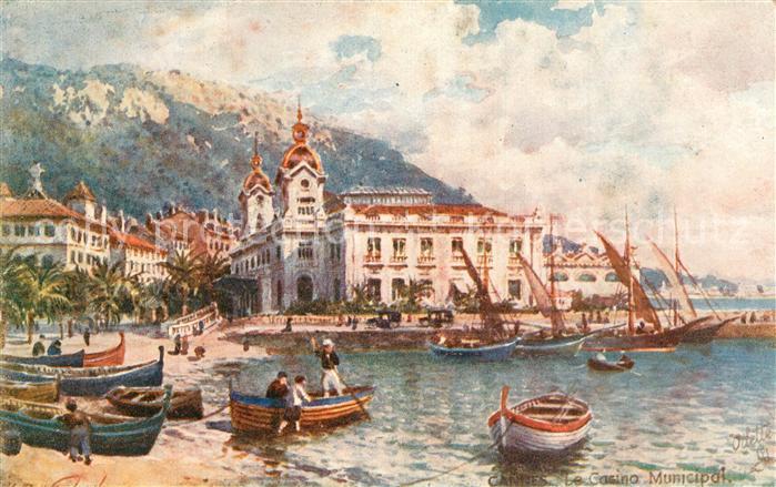 Cannes Alpes-Maritimes Le Casino Municipal Carte Postale Tuck Dessin Kuenstlerka