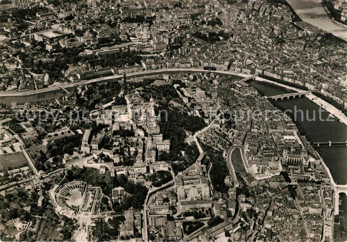 Lyon France Fourvière Théâtre Antique et la boucle de la Saône vue aérienne