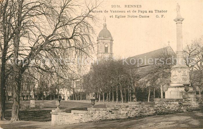 Rennes Ille-et-Vilaine Statues de Vanneau et le Papu au Thabor Eglise Notre Dame