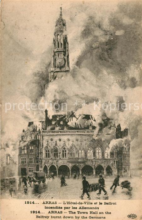 Arras Pas-de-Calais Hotel de Ville in Brand et le Beffroi Grande Guerre 1914-15-
