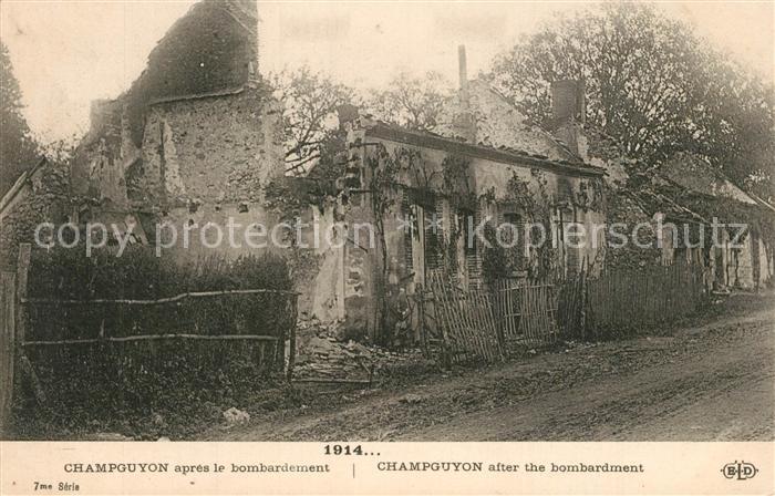 Champguyon apres le bombardement 1914