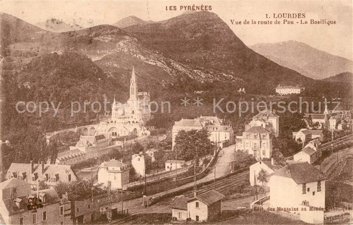 Lourdes Hautes Pyrenees Vue de la route de Pau Basilique