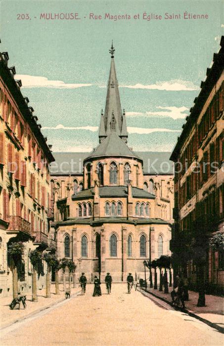 Mulhouse Muehlhausen 68 Alsace Rue Magenta et Eglise Saint Etienne