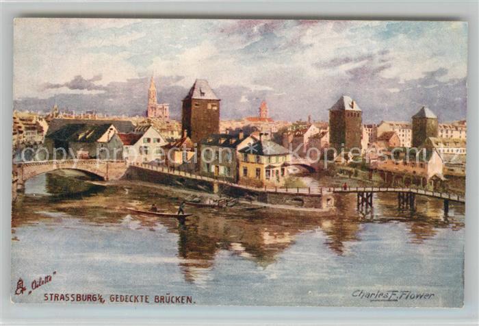 Strasbourg Alsace Gedeckte Br?cken K?nstlerkarte Flower
