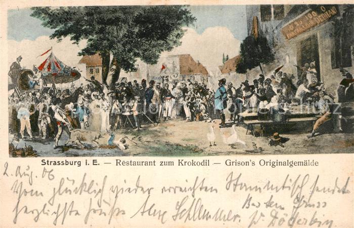 Strassburg Elsass Restaurant zum Krokodil Grisons Originalgemaelde