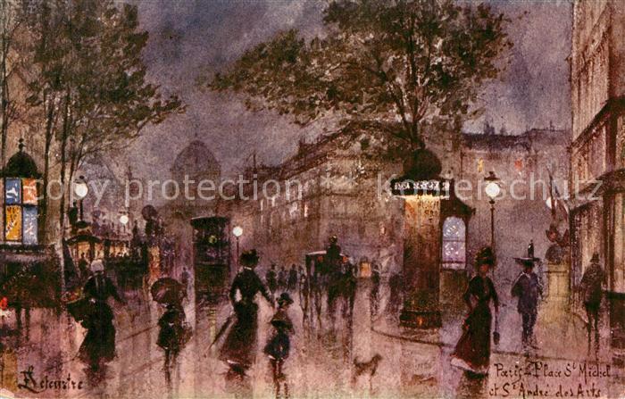 Paris Abendstimmung Place Saint Michel Kuenstlerkarte