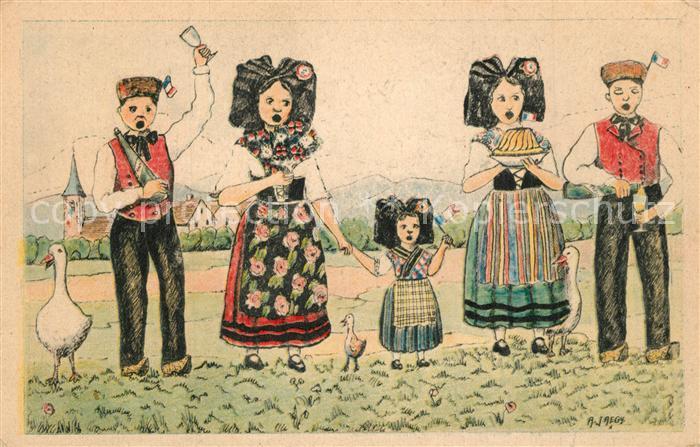 Elbach Haut-Rhin Familie in Tracht Der Tag der Herrlichk