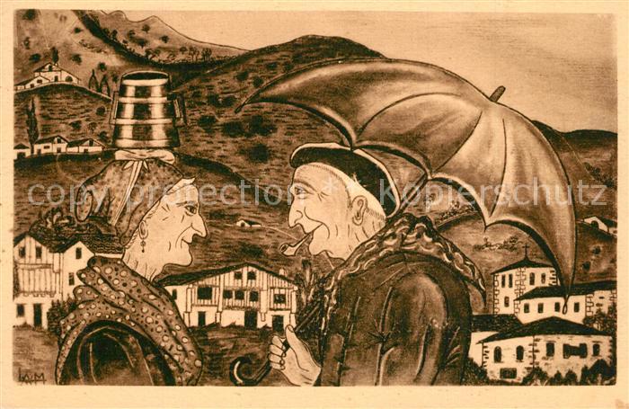 Biarritz Pyrenees Atlantiques Basken Trachten Künstlerkarte