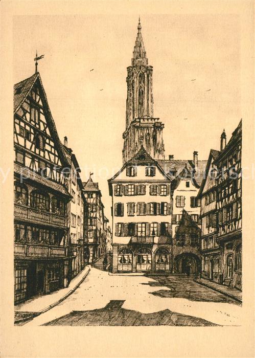 Alt Strassburg Am Ferkelmarkt Zeichnung Klippstiehl