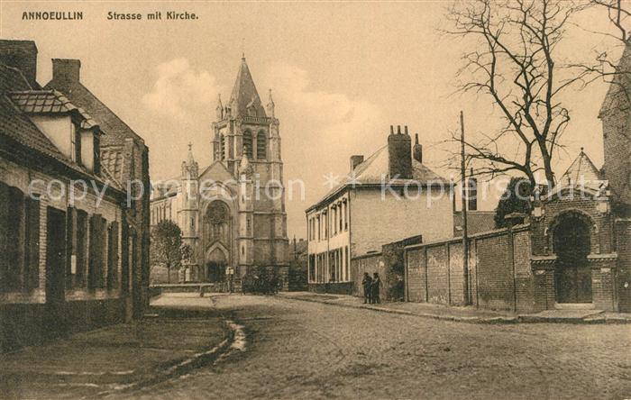 Annoeullin Strasse mit Kirche Feldpostkarte