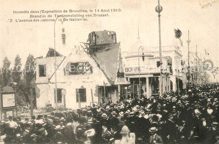 Bruxelles Bruessel Incendie dans l’Exposition Aout 1910 Brand in de Tentoonstell