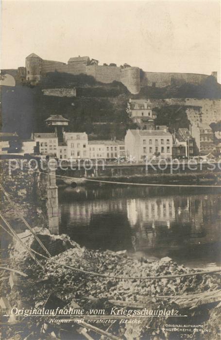 Namur sur Meuse Originalaufnahme mit zerstoerter Bruecke WK1
