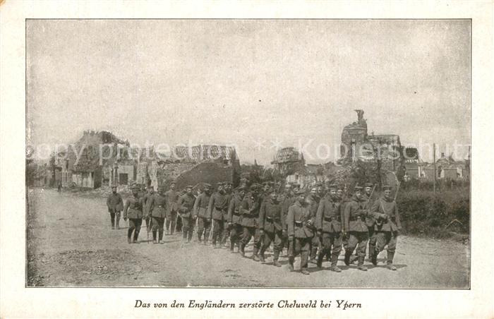 Cheluveld Soldatenkompanie Zerstoertes Dorf in WK1