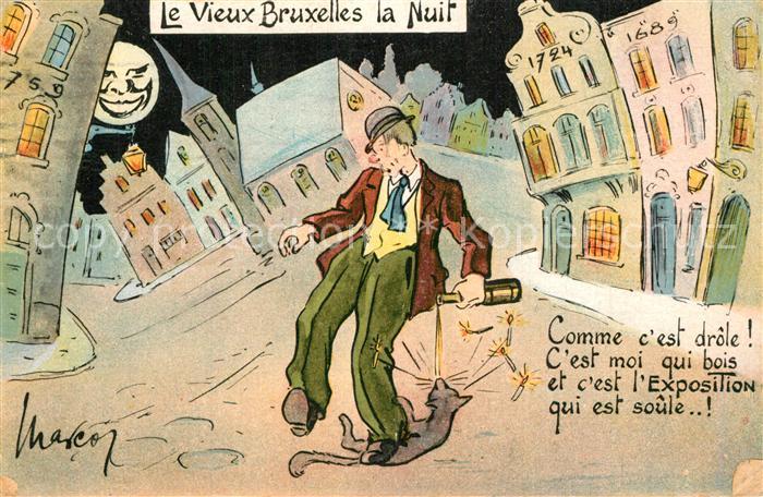 Bruxelles Bruessel bei Nacht Karikatur