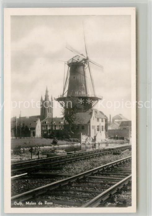 Delft Molen de Roos Windmuehle Kanal Eisenbahn