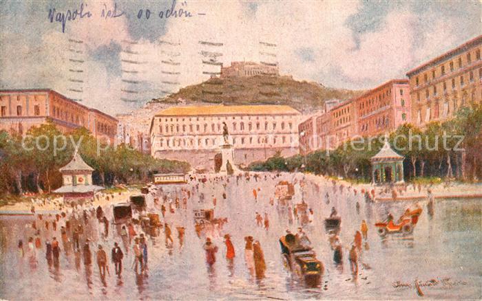 Napoli Neapel Piazza Municipio Monumento Vittorio Emanuele Kuenstlerkarte