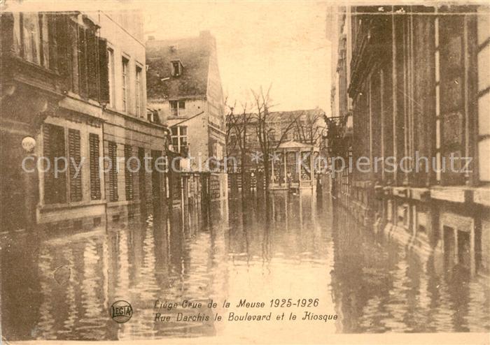 Liege Luettich Crue de la Meuse Rue Darchis le Boulevard et le Kiosque