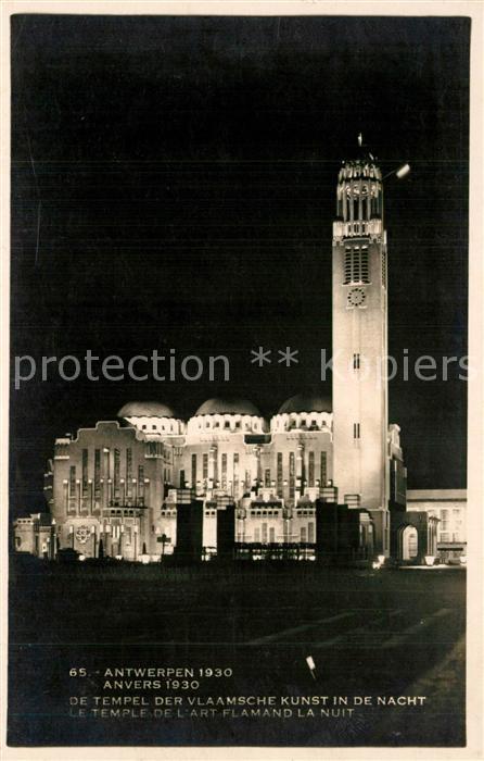Antwerpen Anvers De Tempel der Vlaamsche Kunst in de Nacht