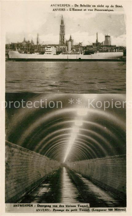 Antwerpen Anvers De Schelde en zicht op de Stad Doorgang van des kleinen Tunnel