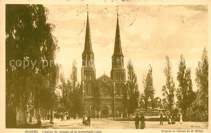 Anvers Antwerpen Eglise St Joseph et le monument Loos