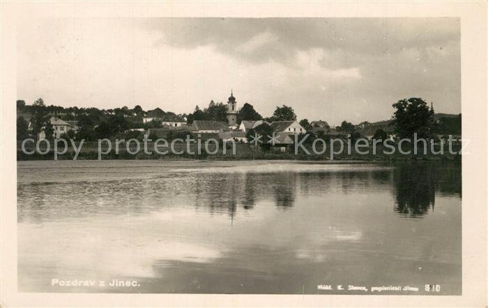 Jinec Partie am Fluss Blick zur Kirche