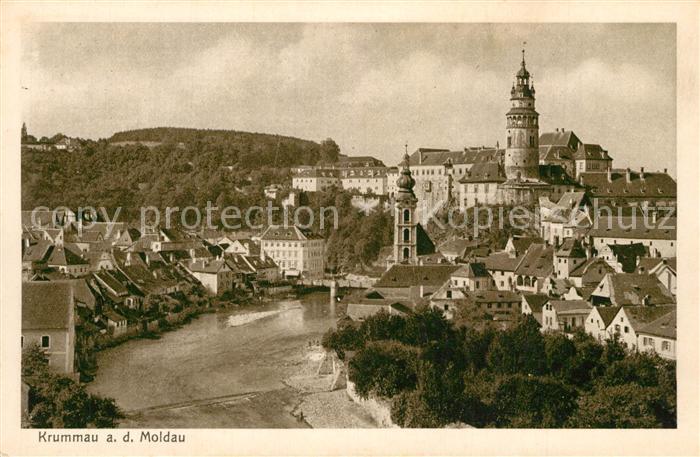 Krummau Suedboehmen Panorama Moldau Schloss Kupfergravurkarte