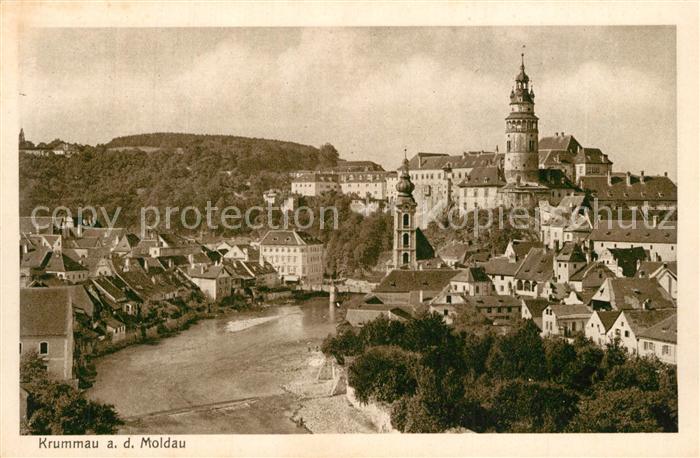 Krummau Suedboehmen Panorama Moldau Schloss Kupfergravurkarte