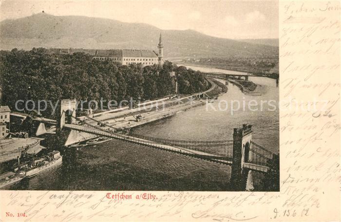 Tetschen-Bodenbach Boehmen Panorama Elbe Bruecke Schloss