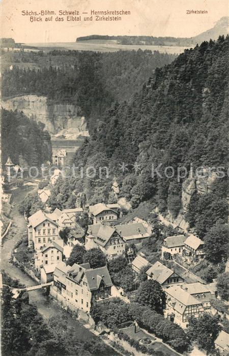 Herrnskretschen Boehmen Blick auf das Elbtal und Zirkelstein