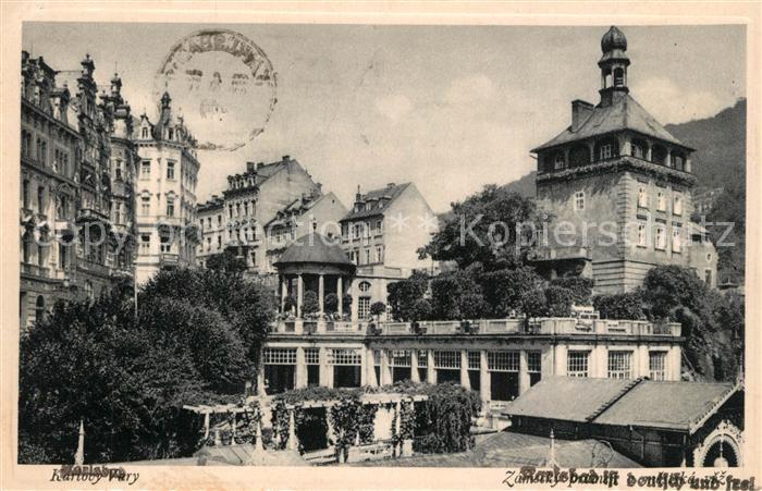 Karlovy Vary Zamecky pramen Schlossbrunnen Turm Stempel