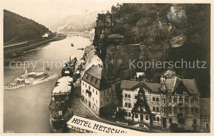 Herrnskretschen Boehmen Hotel Hetschel Elbe Dampfer Felsen