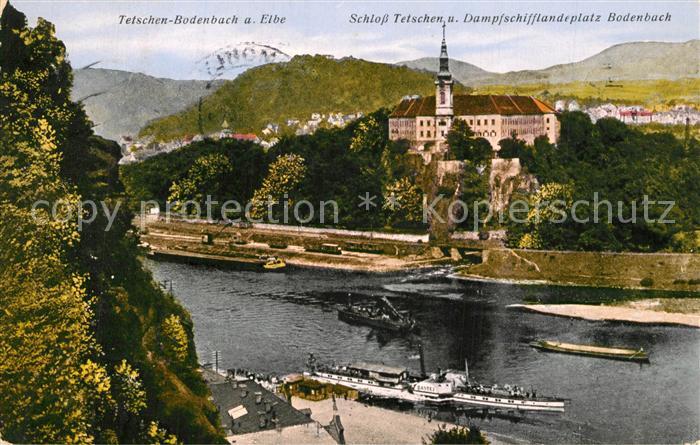 Tetschen-Bodenbach Boehmen Blick ueber die Elbe Schloss Dampfschifflandeplatz Bo