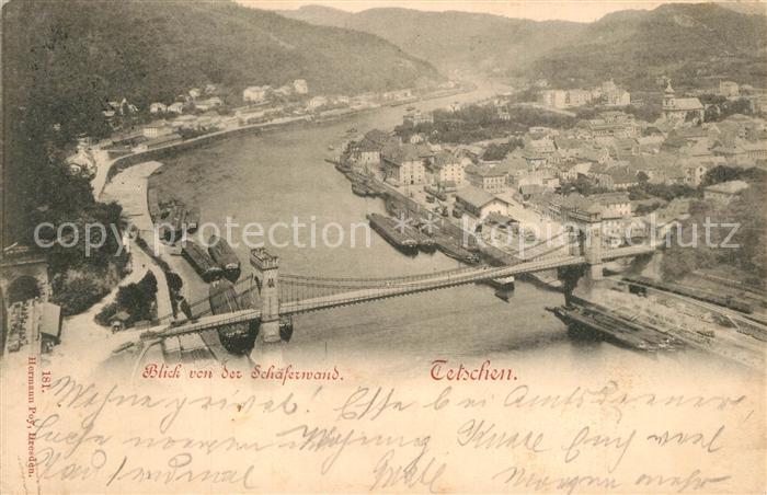 Tetschen-Bodenbach Boehmen Panorama Blick von der Schaeferwand Elbtal Bruecke